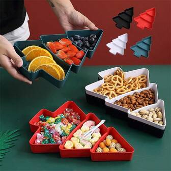 1pc Christmas Tree Trunk Shape Fruit Plate, Christmas Tree Shaped Appetizer Serving Tray With Plastic Dividers
