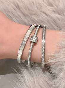 3pcs Elegant & Luxury Stainless Steel Plated Gold Small Waist Bangle Set, Tarnish-Resistant & Waterproof For Women