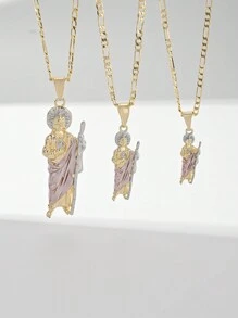 1pc Luxurious Copper Zirconia St. Jude Pendant Necklace, Various Sizes, Best Wishes Gift Box, Suitable For Lovers, Friends, Daily Or Festival Wear, Prayer