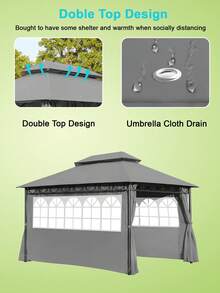 Gazebos 10'x13' Canopy Tent Waterproof Canopies With 2 Sidewalls - Grey - View 3