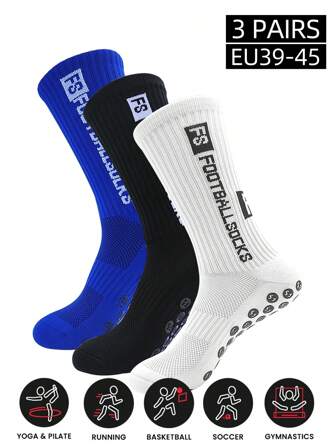 3 pares de calcetines de fútbol/fútbol antideslizantes hasta la mitad de la pantorrilla, calcetines deportivos transpirables y de secado rápido para correr, trampolín, senderismo, fitness, béisbol, baloncesto, tenis, talla UE 39-45