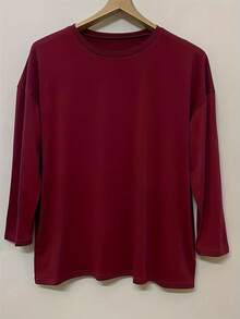 Blusa casual de talla grande de unicolor con bolsillos, primavera - Burdeos - Ver 2