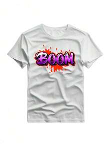 Men's Short Sleeve Cotton T-Shirt With Creative 'BOM' Print, Casual Round Neck, Versatile And Comfortable, Spring And Summer Collection - trắng - Xem 1