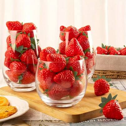 10/20/40pcs, Artificial Red Strawberry, Fake Realistic Fruit Plastic Strawberry For Home Kitchen Party Decoration Photography Props Gifts Birthday Graduation