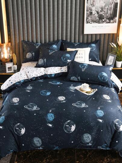 Set de edredón con estampado de planeta, de 2/3 piezas, suave y cómodo edredón para niños, adecuado para niños y niñas (1 edredón + 2/3 fundas de almohada) para el Día de San Valentín