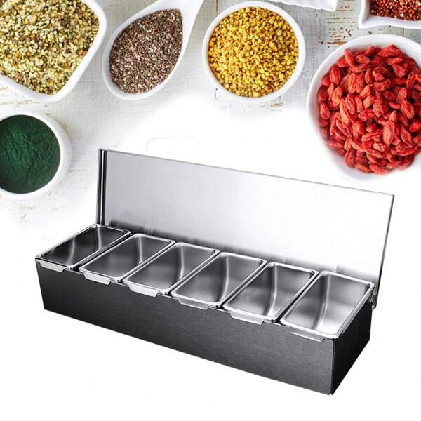 Futchoy Contenant d'ingrédients Futchoy Acier inoxydable 6 inserts Boîte d'ingrédients Boîtes d'épices Mélange de gastronomie