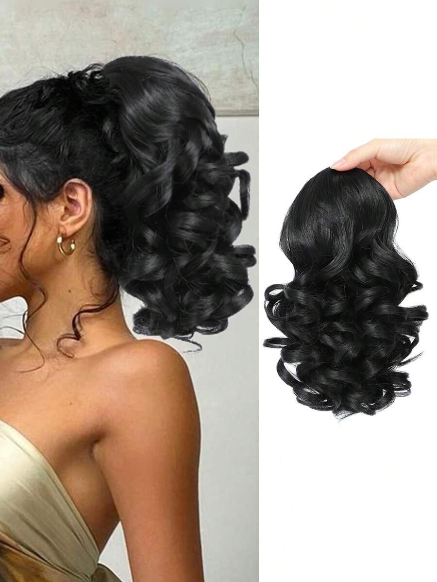 Extension de queue de cheval, queue de cheval à cordon 25 cm, extensions de cheveux de queue de cheval bouclée et ondulée courte, perruque de queue de cheval ondulée naturelle, postiche de cheveux synthétiques pour femmes