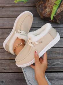 Mocassins en peluche à enfiler pour femmes, chaussures molles et chaudes, bottes de neige basses, à porter avec un pull