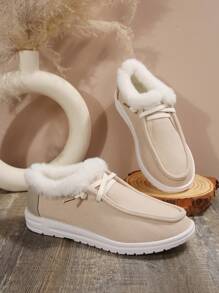 Mocassins en peluche à enfiler pour femmes, chaussures molles et chaudes, bottes de neige basses, à porter avec un pull