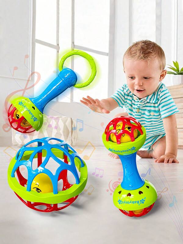 1pc/2pcs/3pcs Baby Bell Hammer Toy, Cute Smiling Face Pattern, Combination Set, Single Head And Double Head Bell Hammers, Training Ball, Children's Puzzle Toy, Early Education Sleep Soothing Toy, Parent-Child Interaction, Music Generation, Listening Training, Festivals, Birthdays, Party Gifts, Children's Interaction, Montessori, Is A Very Fun And Perfect Set Of Toys For Preschool Boys And Girls,