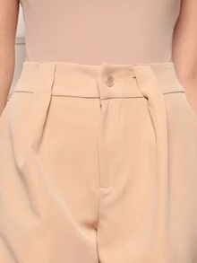 Women's Shorts Short Design Wide Legs High Waist Hidden Zipper Button Closure - Tailored Fabric Side Pockets - Màu be - Xem 2