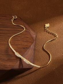 1入s925純銀手鍊,簡單鍍金蝴蝶結鏈手鍊(女款),優雅個性化日常佩戴禮物 - 金色 - 查看 3