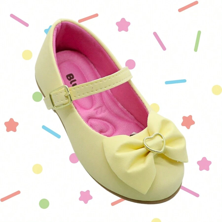 Girls' Pastel Color Bow Flats With Heart For Casual Party - Màu vàng - Xem 1