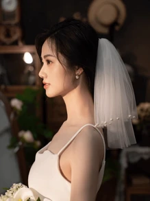 1件装女士涤纶新娘面纱，通用婚礼配饰，新娘面纱，适合旅行和摄影，情人节配饰 - 白色 - 查看 4