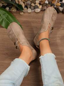 Women's Casual Flat Shoes With Metal Buckle, Round Toe, Solid Color - All-Season Comfort Flats With PU Sole And Man-Made Materials