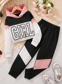 Tween Girl 2 件秋冬休闲可爱运动衫和裤子套装 - 彩色 - 查看 1