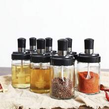 1 buc. Rechizite de bucătărie, sticlă de condimente, borcan de condimente, oală de ulei, lingură și capac, set de cutii de condimente all-in-one, borcan de condimente, solniță - transparent - Vizualizare 6