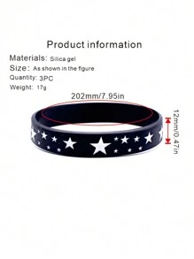 3pcs Black And White Silicone Wristband With Star Pattern - 3pcs Five-pointed Star Silicone Bracelet - View 2