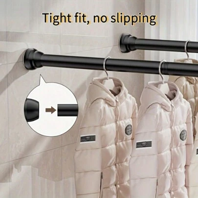 1 件装黑色不锈钢免打孔拼接浴帘杆，拼接伸缩杆，自由拼接多尺寸晾衣杆，窗帘杆，衣柜挂杆，阳台窗帘杆，卧室窗帘杆，浴室伸缩毛巾挂杆；浴室配件