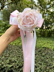 1PC Rose Rearview Mirror Flower Present Ribbon Light House Decorations For Home Artificial Flower Decorations Wedding Car Bride Props Artificial Rose Flower Swag Halloween Valentine's Day Valentines - Multicolor - View 11