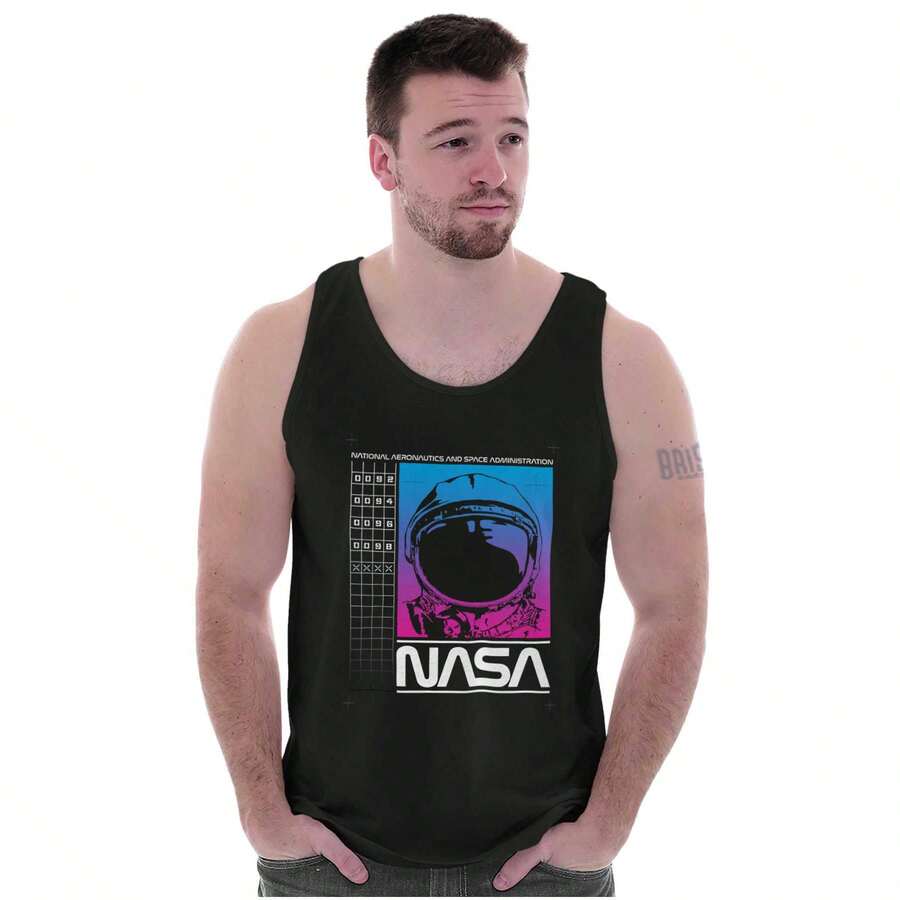 Camiseta de tirantes con logo de la en estilo vaporwave para hombres - Negro - Ver 1