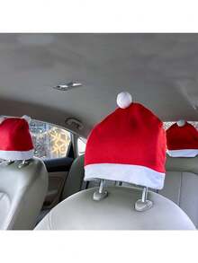 4 件装圣诞老人帽汽车座椅头枕套，可爱的汽车内饰装饰，实用的汽车圣诞装饰，适用于大多数汽车头枕（红色 4 件） - 4件 - 查看 6