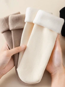 3/5 par damskich skarpet śnieżnych w kolorze ziemi, jesienne i zimowe pionowe skarpetki do połowy łydki, puszyste skarpetki i ciepłe skarpetki podłogowe z wełnianym pogrubieniem, odpowiednie do codziennego noszenia i na różne okazje, losowy kolor
