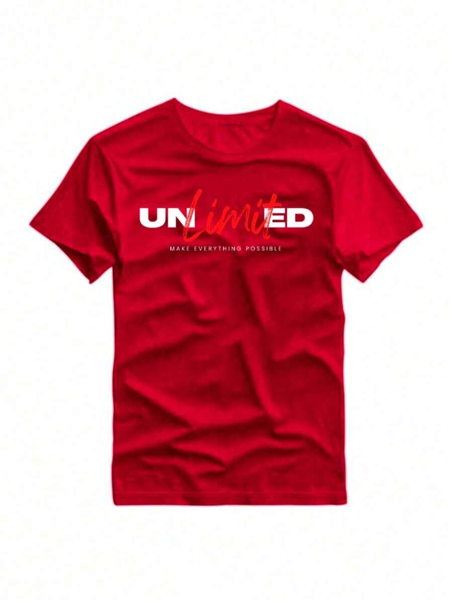 INFINITE LOVE Graphic Print Men T-Shirt, Creative Top, Casual Short Sleeve Round Neck, Summer Outdoor Men's Clothing - Đỏ - Xem 1