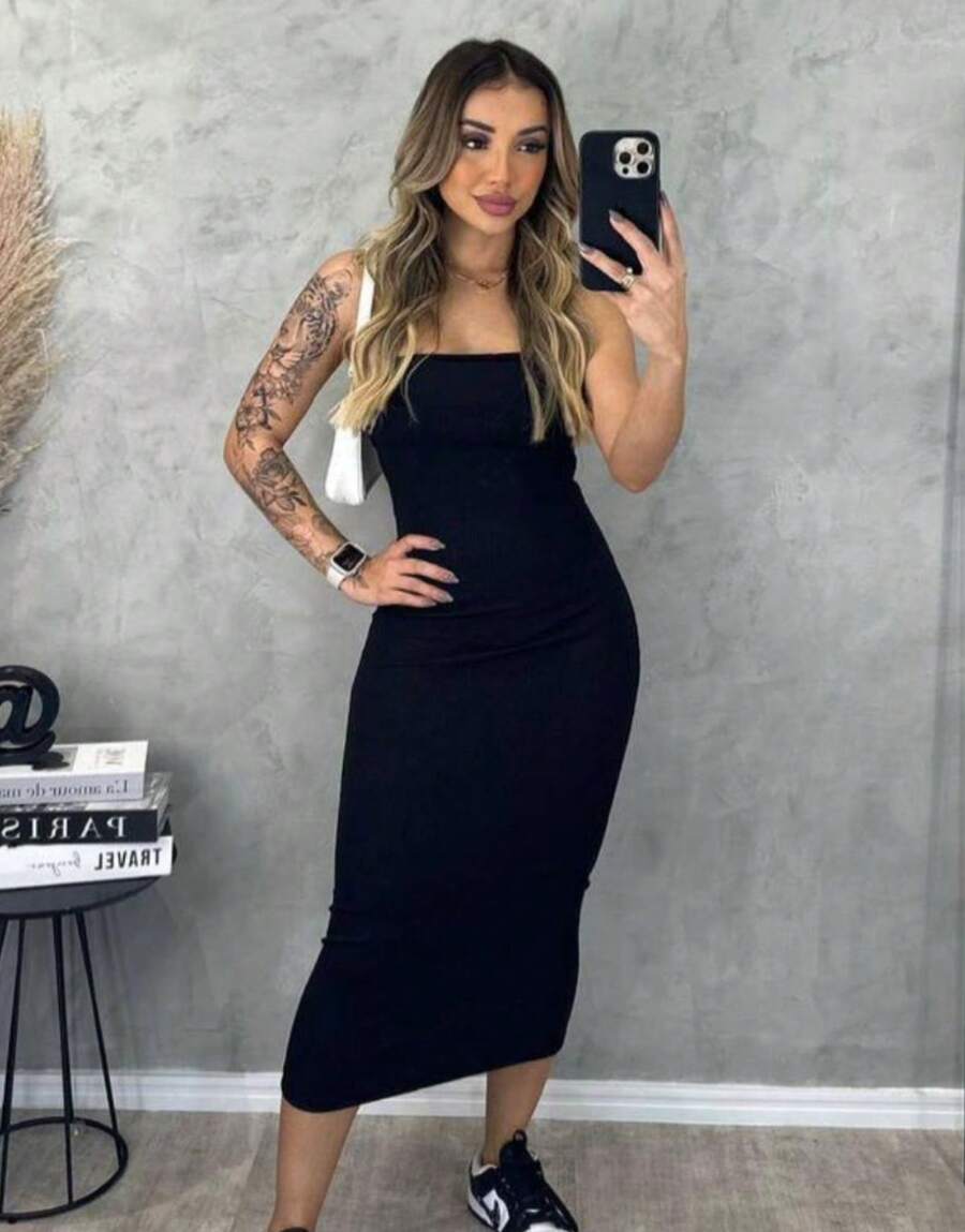 Women's Strapless Sexy Midi Sheath Dress - 黑色 - 查看 1