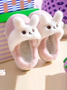 1 par de pantuflas para niños, lindas pantuflas de invierno de felpa para niñas para el hogar, zapatos de casa de princesa para niños pequeños