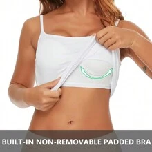 2 In 1 Built In Bra Women Cami Vest Camisole Tank Top Underwear Undershirts Sports Yoga Casual Padded Bra - 白色 - 查看 2