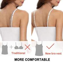 2 In 1 Built In Bra Women Cami Vest Camisole Tank Top Underwear Undershirts Sports Yoga Casual Padded Bra - 白色 - 查看 3