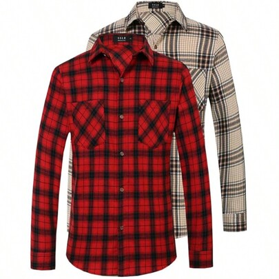 Flannel Shirt For Men, Long Sleeve Button Down Shirt Plaid Casual