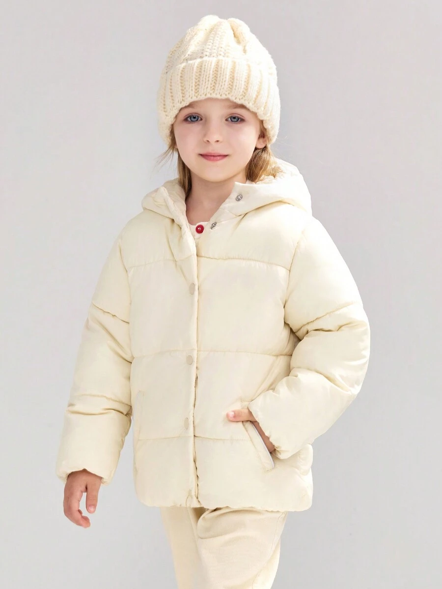 SOLOCOTE 年轻女孩保暖风衣，防水，侧面羊毛口袋，全保暖内衬，不可拆卸羊毛兜帽 - 米色 - 查看 1