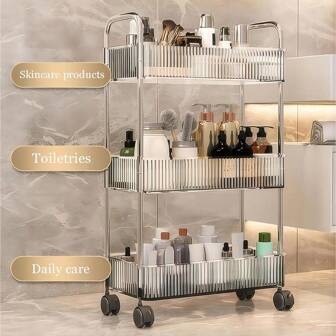 4-Tier Acrylic Storage Cart, Transparent Bathroom Trolley Organizer, Clear Laundry Room Mobile Rack Unit, Multipurpose Office/Living Room Cart For Food Storage And Transport Home Bathroom Decor Bathroom Organizer Fall Decor Back To School
