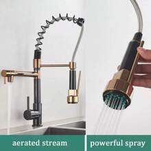 High Pressure Spring Kitchen Faucet, Two Spouts, Pull-Out Kitchen Faucet, 360 Degree Swivel (Black With Rose Gold) - Black with Rose Gold - View 3