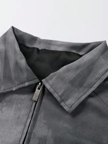 Men's Lightweight Stand Collar Full Figure Print Casual Jacket, Spring & Fall - Black - View 3