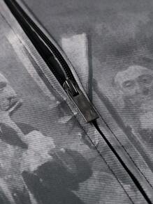 Men's Lightweight Stand Collar Full Figure Print Casual Jacket, Spring & Fall - Black - View 4