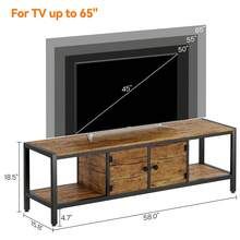 65-Inch TV Stand With Storage - Wooden Entertainment Center For Up To 75 Inch TVs, Features Closed Storage Spaces And Open Shelves For Living Room And Bedroom - 棕色 - 查看 2