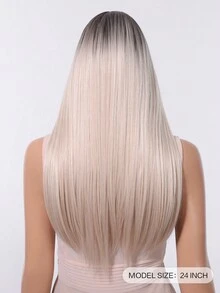 Tóc giả dài thẳng màu vàng 24 inch có mái chịu nhiệt Ombre tóc giả tổng hợp màu vàng với chân tóc sẫm màu tạo nên bộ tóc giả trông tự nhiên cho phụ nữ tóc giả dự tiệc Halloween hàng ngày - Vàng - Xem 5