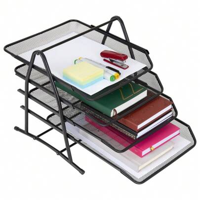 Deco Express Desk Organiser Mesh 4 Tier Storage Filing Letters Paperwork Office Accessories Tray Work Sliding Trays Home Stationery Supplies