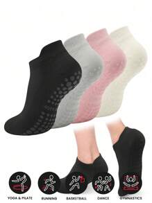 Sports Outdoor 4 Pairs Of Women's Non-Slip Pilates Socks, With Extra Grip - Essential For Yoga And Ballet Studios - Suitable For Hospital, Barefoot Exercise, And Comfortable Sports
