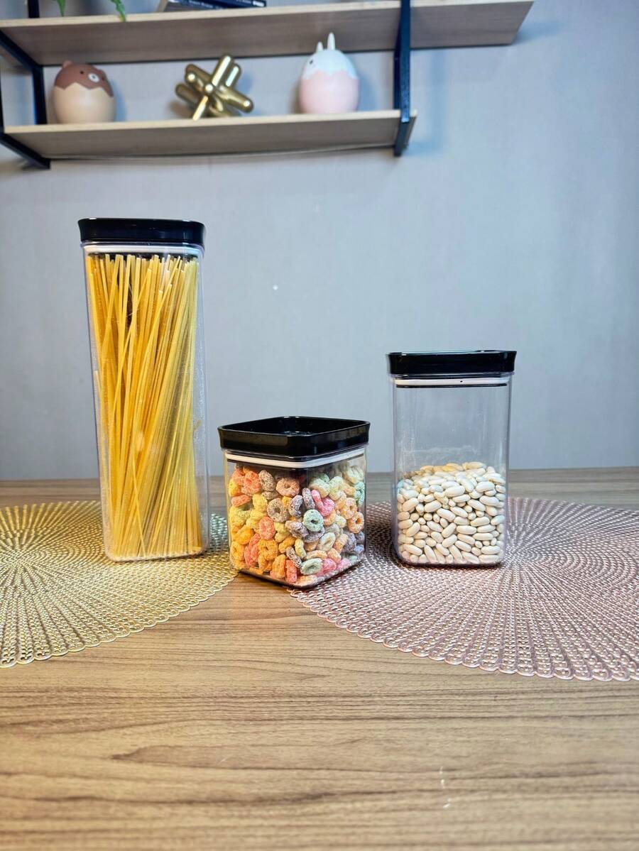 Hermetically Sealed Jar In Crystal Acrylic With Lock And Stackable Design (800 ML, 1200ML And 2200 ML) - 乾淨的黑色 - 查看 1