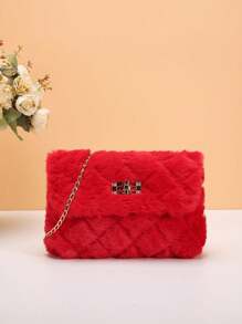 Bolsa tiracolo de material peludo para mulheres, nova bolsa de ombro versátil com corrente, bolsa quadrada pequena com fecho fofo e fofo