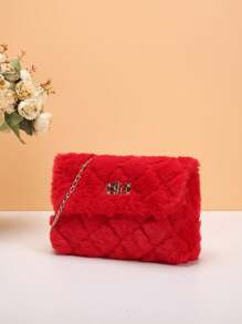 Bolsa tiracolo de material peludo para mulheres, nova bolsa de ombro versátil com corrente, bolsa quadrada pequena com fecho fofo e fofo