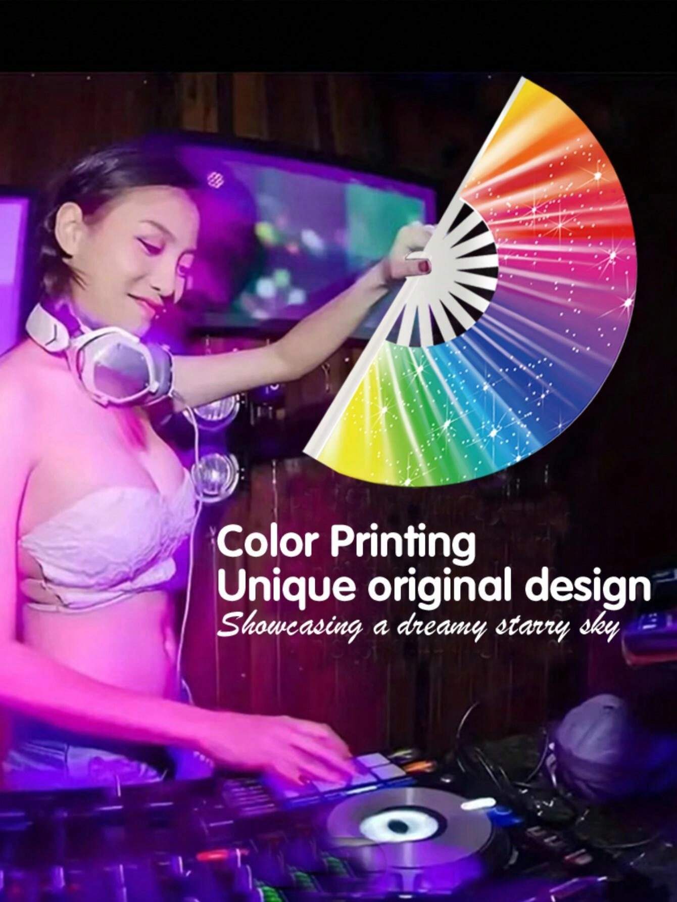 1 Piece Of Rainbow Starry Sky Folding Fan For Boys And Girls