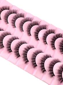 10 Pairs 5D Mink Eyelashes, Criss-Cross Thick & Natural Looking False Eyelash Strips - Black - View 5