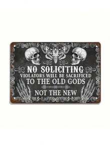 2pcs Metal Tin Sign Witch No Soliciting Trespasser Sacrificed Halloween Welcome Decor Wall Hanging Home Kids Party Decoration Metal Poster 8"X12"