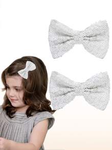 2pcs Love Fairy 3-Inch Glitter Bow Hairpin - Sparkling Sequin Bowknot Hair Clip For Girls,Teens (Hot Pink)