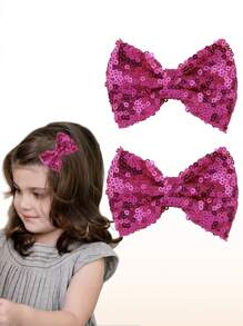 2pcs Love Fairy 3-Inch Glitter Bow Hairpin - Sparkling Sequin Bowknot Hair Clip For Girls,Teens (Hot Pink)